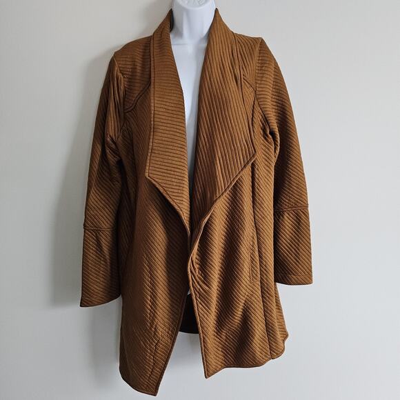 Skies Are Blue Cardigan Womens Large Camel Open Front Waterfall Ribbed Longline - Picture 1 of 7